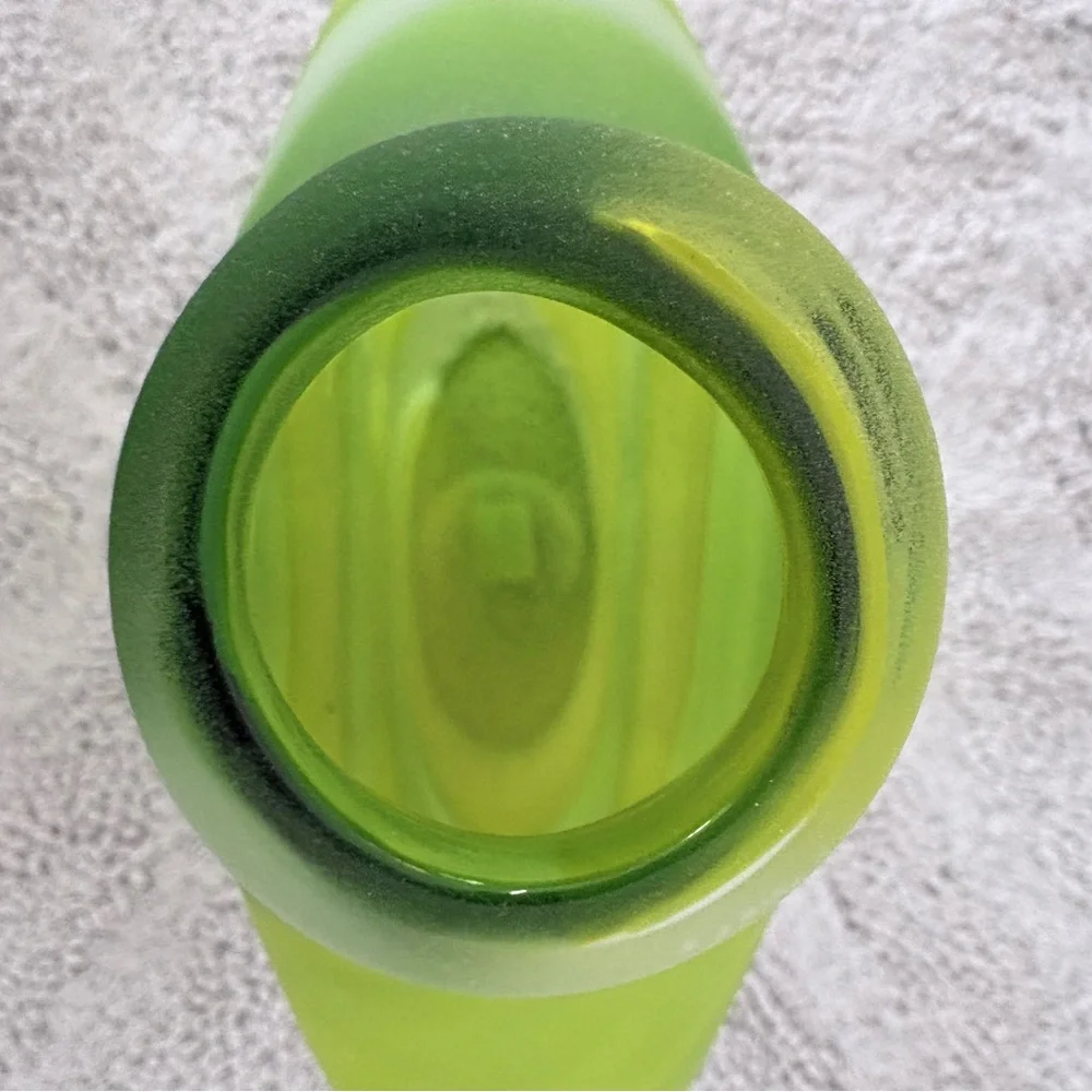 CRATE & BARREL Frosted Glass LIMA Vase Greens White Swirl 11